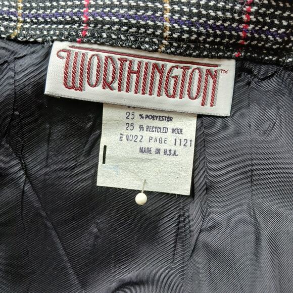 Worthington Vintage Wool Pencil Skirt 16 midi pockets black houndstooth +belt - Picture 9 of 16